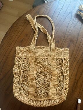 Zara Tan Crochet Tote Bag